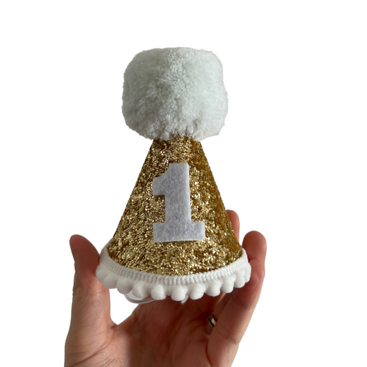 Gold & White Glitter | Party Hat