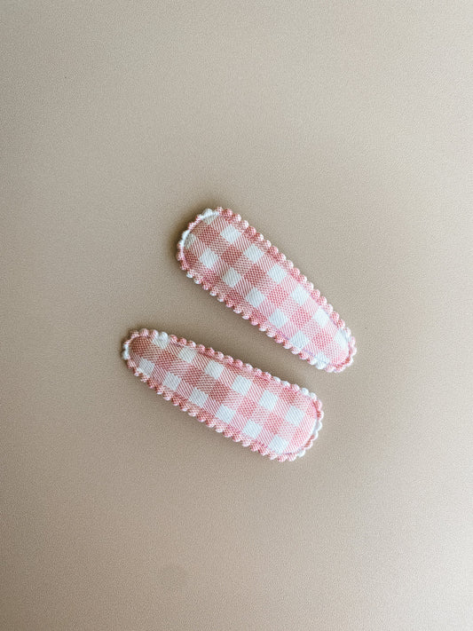 Fabric Snap Clips Twin Pack | Pink Gingham